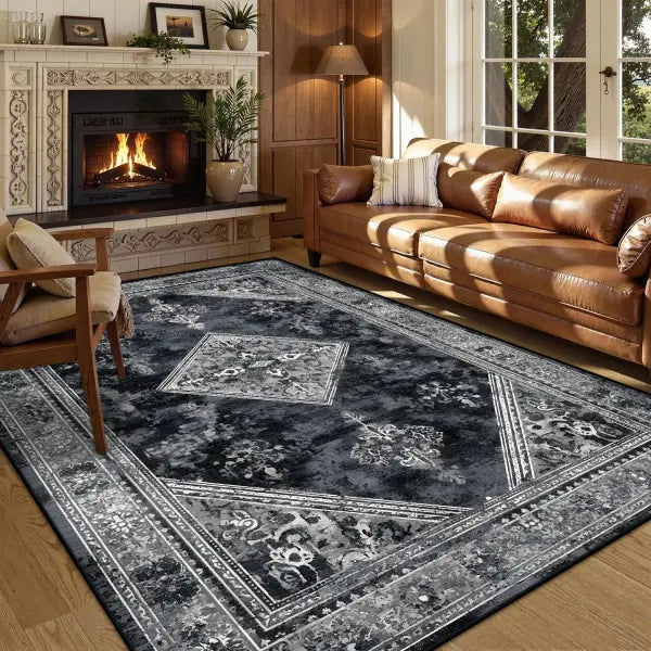 Persian American Black Washable Mat Polyester Retro Living Room Decoration - BS209-Flannel-4 / 60x90cm door mat