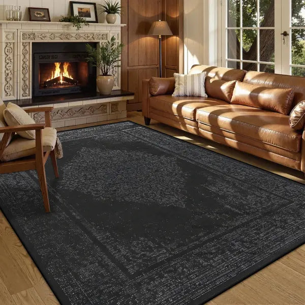 Persian American Black Washable Mat Polyester Retro Living Room Decoration - BS206-Flannel-1 / 80x120cm 31.5x47.2in