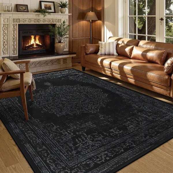 Persian American Black Washable Mat Polyester Retro Living Room Decoration - BS213-Flannel-8 / 100x160cm 39.4x63in