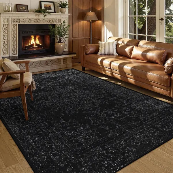 Persian American Black Washable Mat Polyester Retro Living Room Decoration - BS207-Flannel-2 / 60x90cm door mat