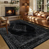 Persian American Black Washable Mat Polyester Retro Living Room Decoration - BS219-Flannel-14 / 160x230cm 63x90in