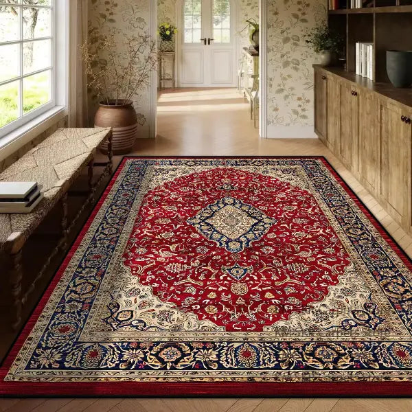 Persian Red Carpet Machine Washable 3D Printed Anti-slip Rug