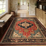 Persian Red Carpet Machine Washable 3D Printed Anti-slip Rug