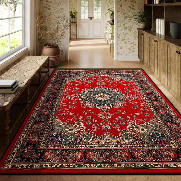 Persian Red Carpet Machine Washable 3D Printed Anti-slip Rug