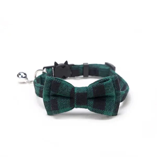 Pet Breakaway Cat Collar Bow Tie and Bell Cute Plaid Christmas Red Elastic Adjustable Dog Collar With Sash Small Bell