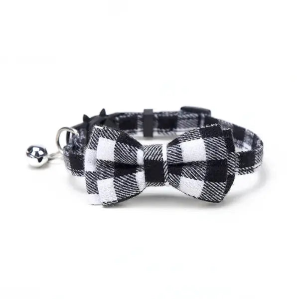 Pet Breakaway Cat Collar Bow Tie and Bell Cute Plaid Christmas Red Elastic Adjustable Dog Collar With Sash Small Bell
