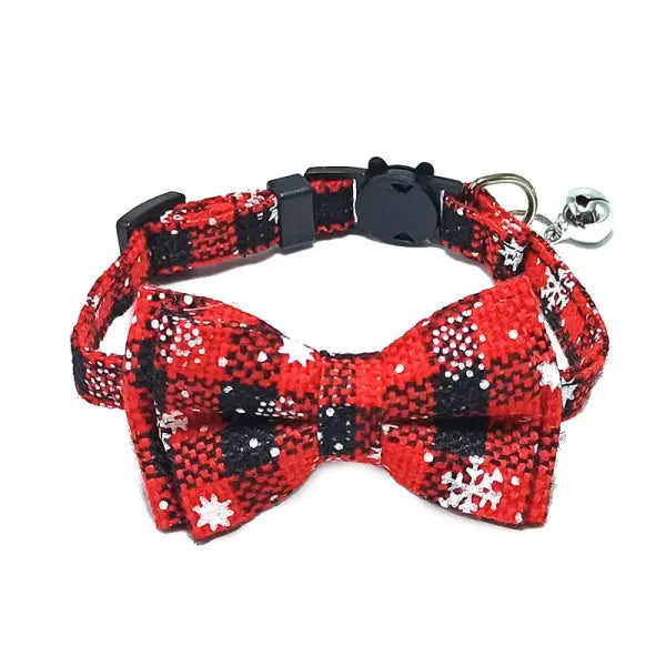 Pet Breakaway Cat Collar Bow Tie and Bell Cute Plaid Christmas Red Elastic Adjustable Dog Collar With Sash Small Bell