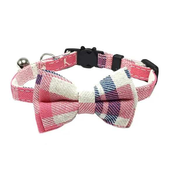 Pet Breakaway Cat Collar Bow Tie and Bell Cute Plaid Christmas Red Elastic Adjustable Dog Collar With Sash Small Bell