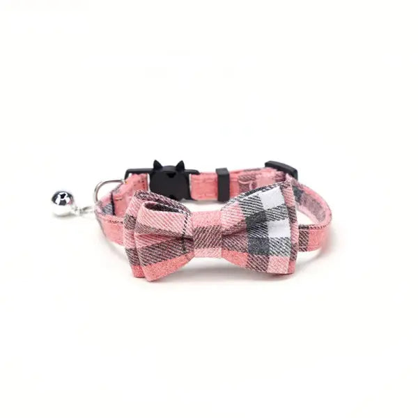 Pet Breakaway Cat Collar Bow Tie and Bell Cute Plaid Christmas Red Elastic Adjustable Dog Collar With Sash Small Bell