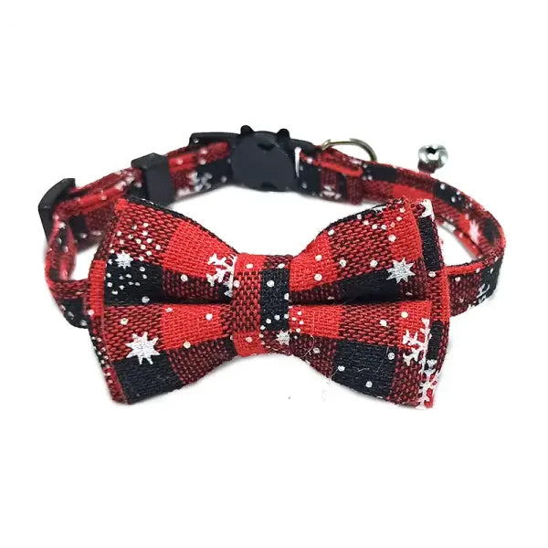 Pet Breakaway Cat Collar Bow Tie and Bell Cute Plaid Christmas Red Elastic Adjustable Dog Collar With Sash Small Bell