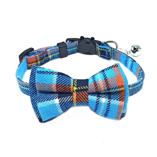 Pet Breakaway Cat Collar Bow Tie and Bell Cute Plaid Christmas Red Elastic Adjustable Dog Collar With Sash Small Bell