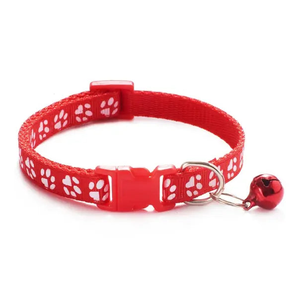 Pet cat bell collar dog print cat collar multiple colors optional necklace ring cat rope collar pet supplies - S / red
