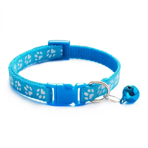 Pet cat bell collar dog print cat collar multiple colors optional necklace ring cat rope collar pet supplies - S / blue