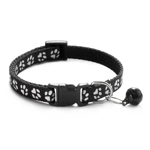 Pet cat bell collar dog print cat collar multiple colors optional necklace ring cat rope collar pet supplies - S / black
