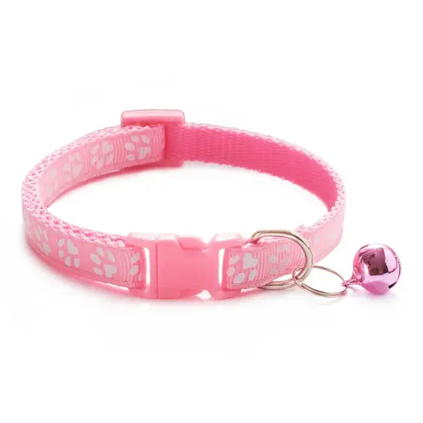 Pet cat bell collar dog print cat collar multiple colors optional necklace ring cat rope collar pet supplies - S / pink