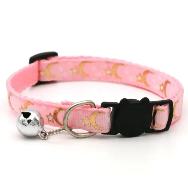 Adjustable Pet Collar with Bell - Colorful Cartoon Footprint Safety Necklace for Dogs & Cats - C pink / 2PCs