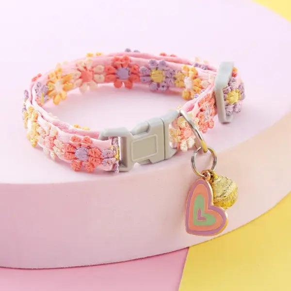 Adjustable Pet Collar with Bell - Colorful Cartoon Footprint Safety Necklace for Dogs & Cats - C / 3PCs