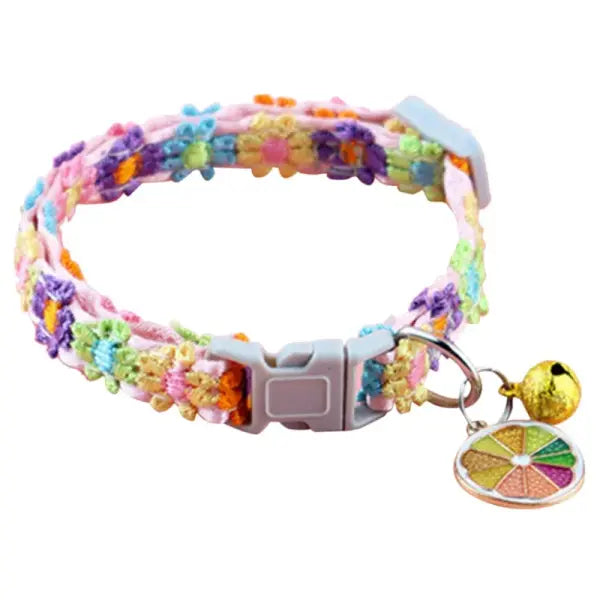 Adjustable Pet Collar with Bell - Colorful Cartoon Footprint Safety Necklace for Dogs & Cats - A / 3PCs