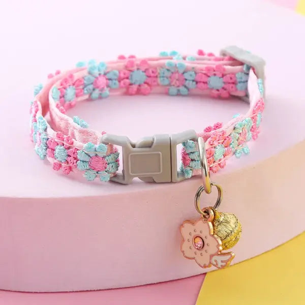 Adjustable Pet Collar with Bell - Colorful Cartoon Footprint Safety Necklace for Dogs & Cats - B / 3PCs