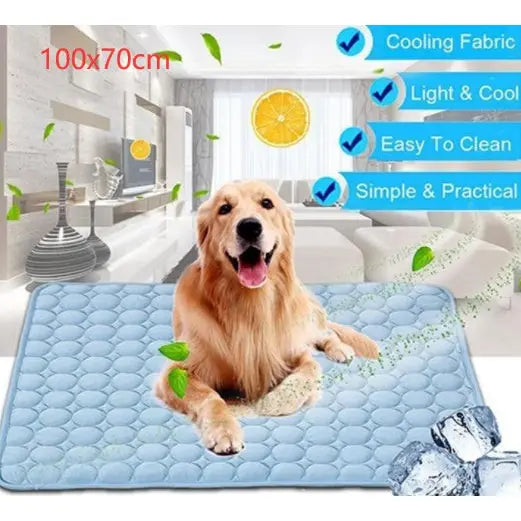 Pet Dog Cat Ice Silk Cold Nest Pad For Cooling In Summer - Blue / 102x70cm