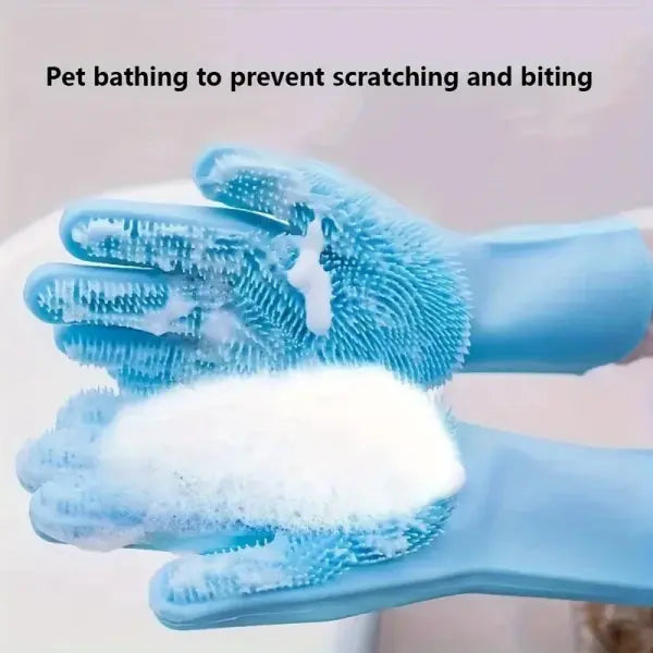Pet Grooming Cleaning Gloves Dog Cat Bathing Shampoo Glove Scrubber Magic Dishwashing Cleanner Sponge Silicon Hair