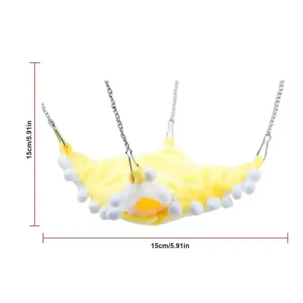 Yellow and white hammock swing with metal chains for Pet Head Peach Spray dry shampoo pet