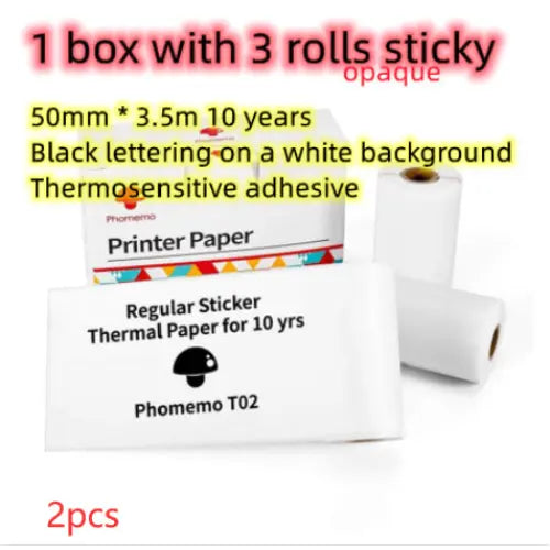Phomemo T02 Portable Bluetooth Thermal Label Printer - Printer paper 2pcs / USB