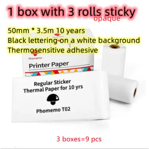 Phomemo T02 Portable Bluetooth Thermal Label Printer - Printer paper 3pcs / USB