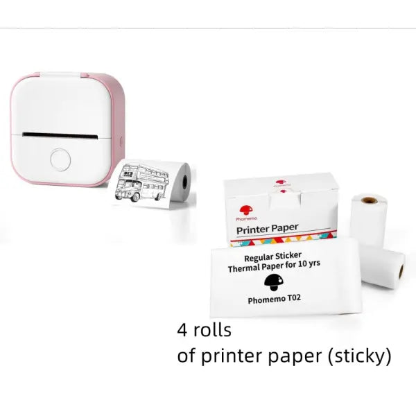 Phomemo T02 Portable Bluetooth Thermal Label Printer - Pink set / USB