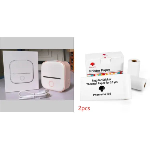 Phomemo T02 Portable Bluetooth Thermal Label Printer - Pink set5 / USB