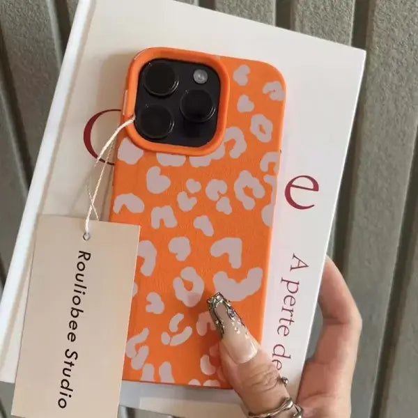 Leopard print soft TPU phone case for iPhone - T11095 Orange / iPhone 13