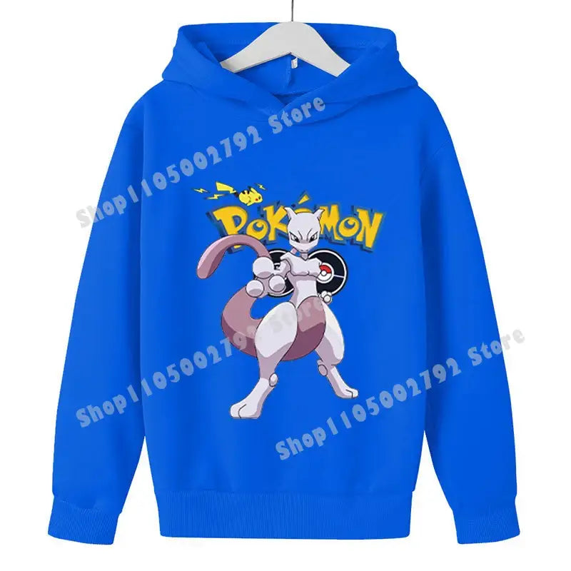 Pikachu Pokemons Hoodies Kids Clothing Cartoon Rayquaza Mewtwo Tops Autumn Child Long Sleeve Pullover Boy Hooded