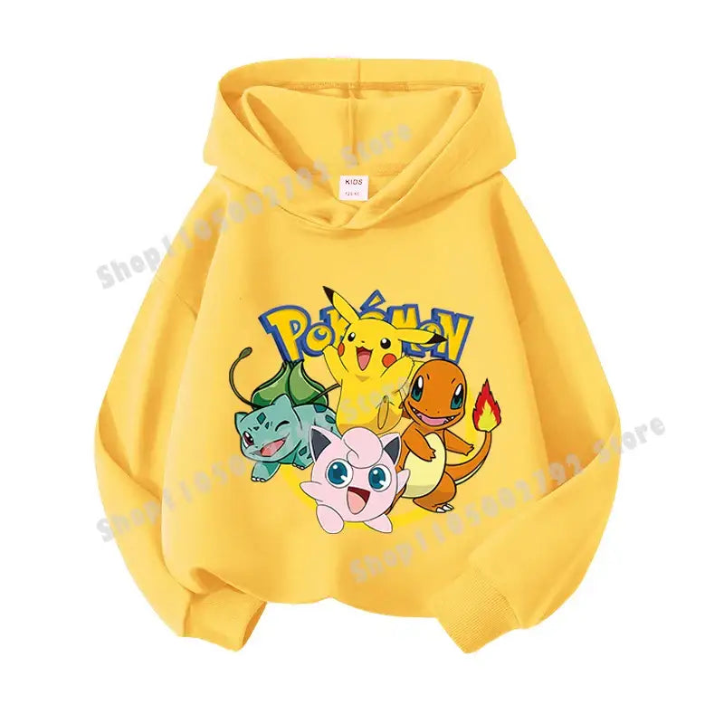 Pikachu Pokemons Hoodies Kids Clothing Cartoon Rayquaza Mewtwo Tops Autumn Child Long Sleeve Pullover Boy Hooded