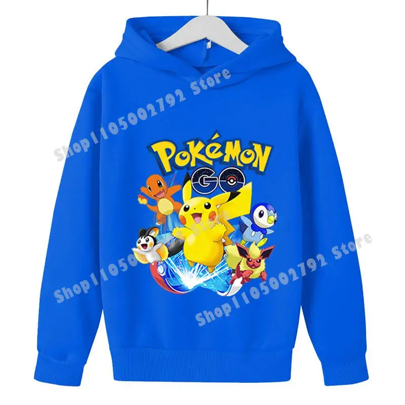Pikachu Pokemons Hoodies Kids Clothing Cartoon Rayquaza Mewtwo Tops Autumn Child Long Sleeve Pullover Boy Hooded