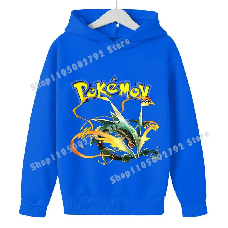 Pikachu Pokemons Hoodies Kids Clothing Cartoon Rayquaza Mewtwo Tops Autumn Child Long Sleeve Pullover Boy Hooded