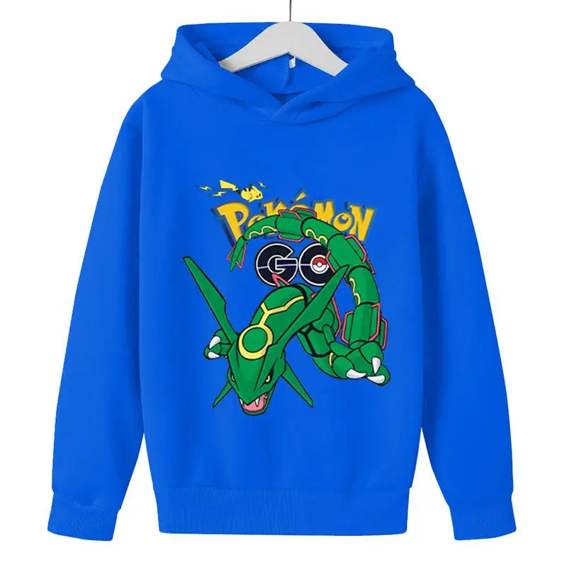 Pikachu Pokemons Hoodies Kids Clothing Cartoon Rayquaza Mewtwo Tops Autumn Child Long Sleeve Pullover Boy Hooded