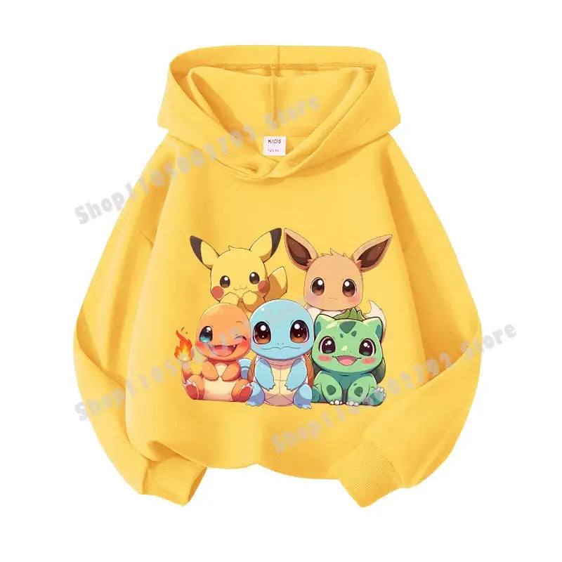 Pikachu Pokemons Hoodies Kids Clothing Cartoon Rayquaza Mewtwo Tops Autumn Child Long Sleeve Pullover Boy Hooded