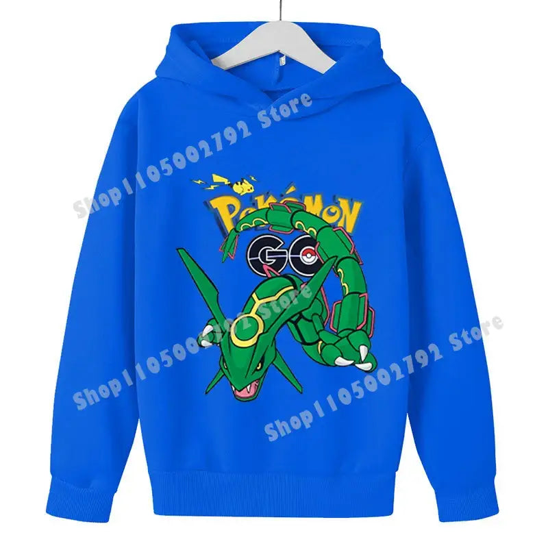 Pikachu Pokemons Hoodies Kids Clothing Cartoon Rayquaza Mewtwo Tops Autumn Child Long Sleeve Pullover Boy Hooded