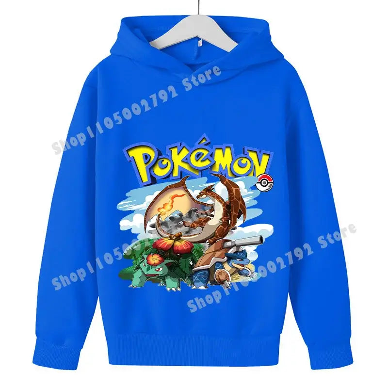 Pikachu Pokemons Hoodies Kids Clothing Cartoon Rayquaza Mewtwo Tops Autumn Child Long Sleeve Pullover Boy Hooded