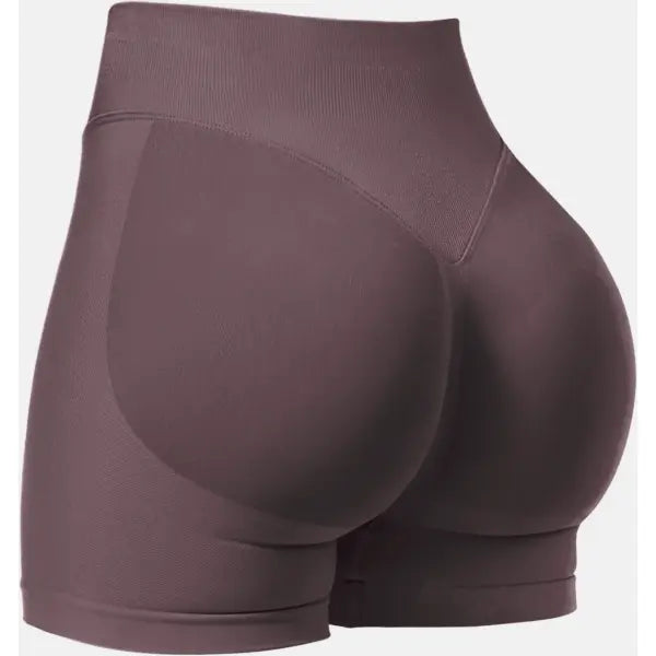 Pilates Peach Hips Knit Shorts Medium Size High Stretch Fitness - Coffee / S