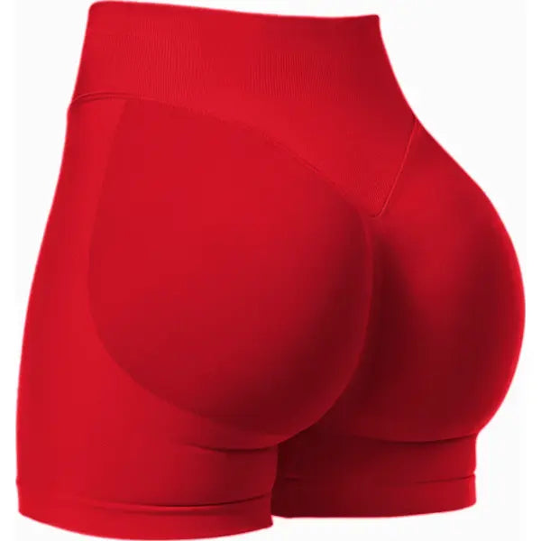 Pilates Peach Hips Knit Shorts Medium Size High Stretch Fitness - Red / S
