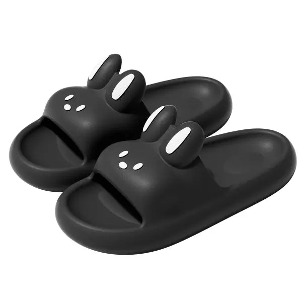 Pillow Rabbit Slippers for Women and Men | House Slides Shower Sandals | Extremely Comfy | Cushioned Thick Sole - BLACK