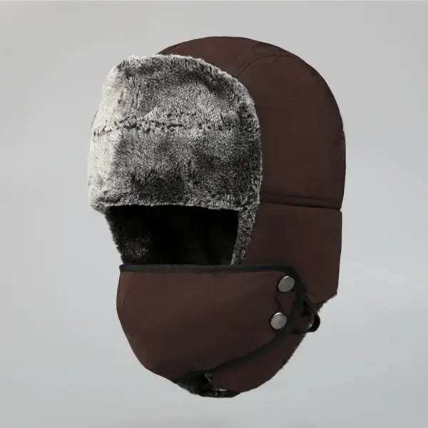 Men’s Winter Trapper Hat – Pilot Ushanka with Windproof Face Mask for Hunting & Skiing - Brown