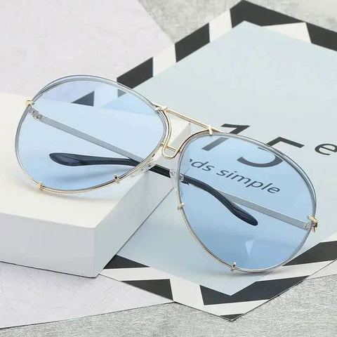 Pilot Sunglasses for Women – Stylish 2024 Women’s Pilot Sunglasses - Gold Blue / as the photo