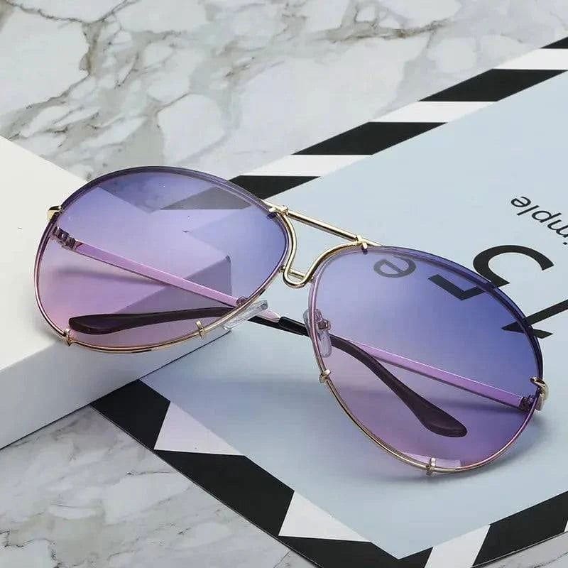 Pilot Sunglasses for Women – Stylish 2024 Women’s Pilot Sunglasses - Gold Purple Pink / as the photo