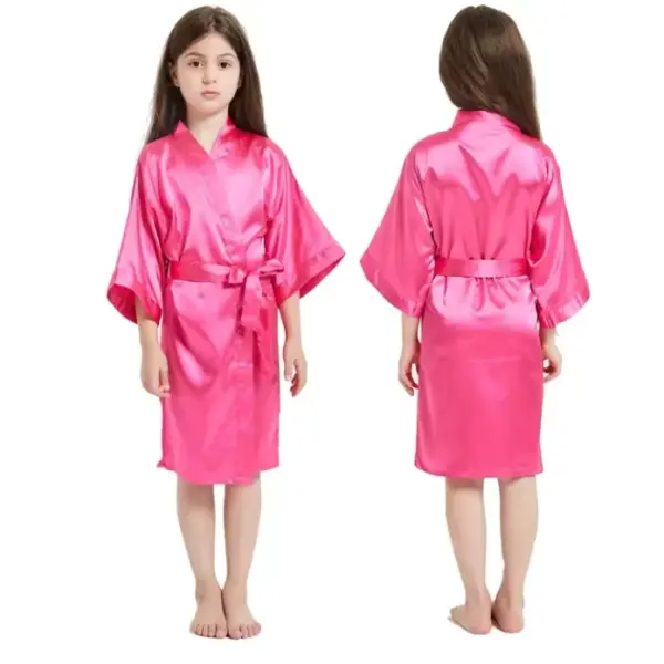 Pink Bathrobes for Girls Nightwear Satin Silk Kids Robes Summer Girl Nightgown Sleepwear Children Kimono Wedding Spa