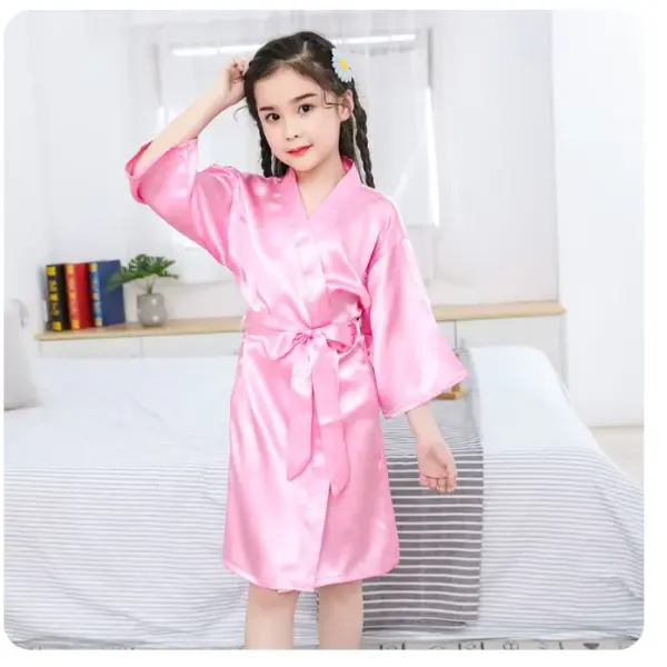 Pink Bathrobes for Girls Nightwear Satin Silk Kids Robes Summer Girl Nightgown Sleepwear Children Kimono Wedding Spa
