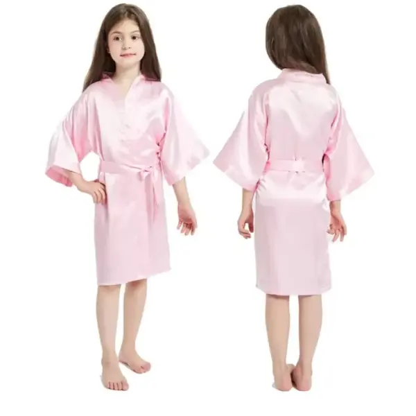 Kids’ Pink Satin Silk Bathrobe – Luxury Children’s Kimono Nightgown for Spa Parties Wedding Flower Girl Robe Summer