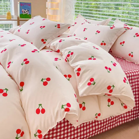Pink Floral Bedding Set - Soft Ins Duvet Cover & Pillowcase - 08 / Twin 4pcs 150x200cm / Flat Bed Sheet