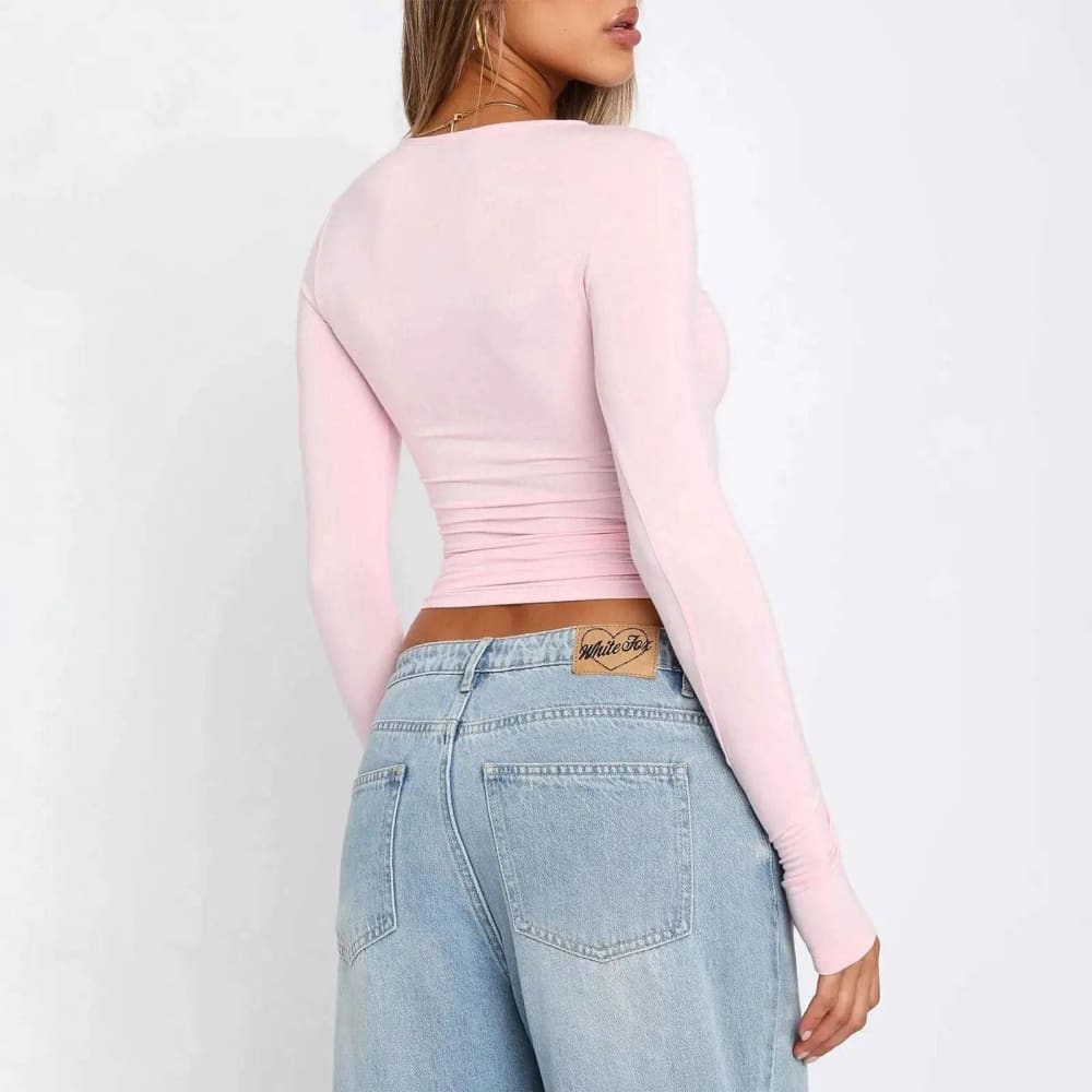 Pink Long Sleeve T-Shirt - Trendy Women’s Crop Top for Summer